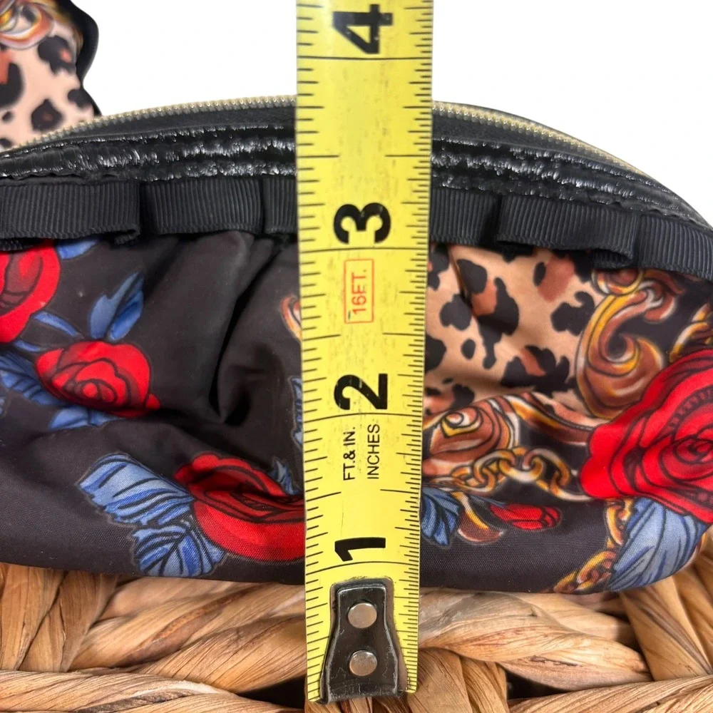 Betsey Johnson 2pc Cosmetic Bag Set Floral Leopard Ruffle Black Red Gold Rose
